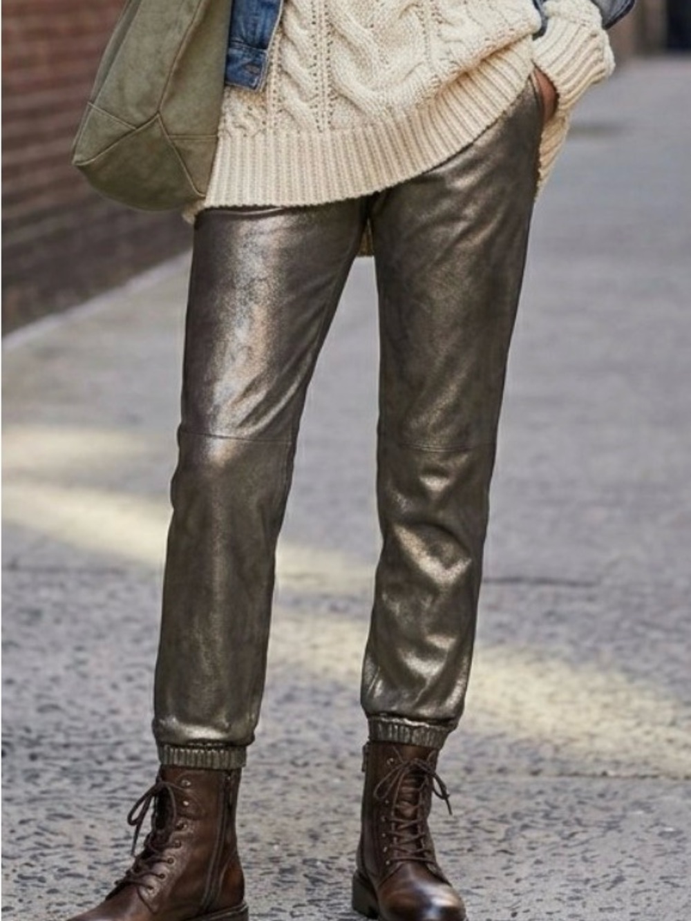 Halston Heritage Women’s Gold Metallic Suede Jogger Pants, Size 8 - Picture 7 of 7